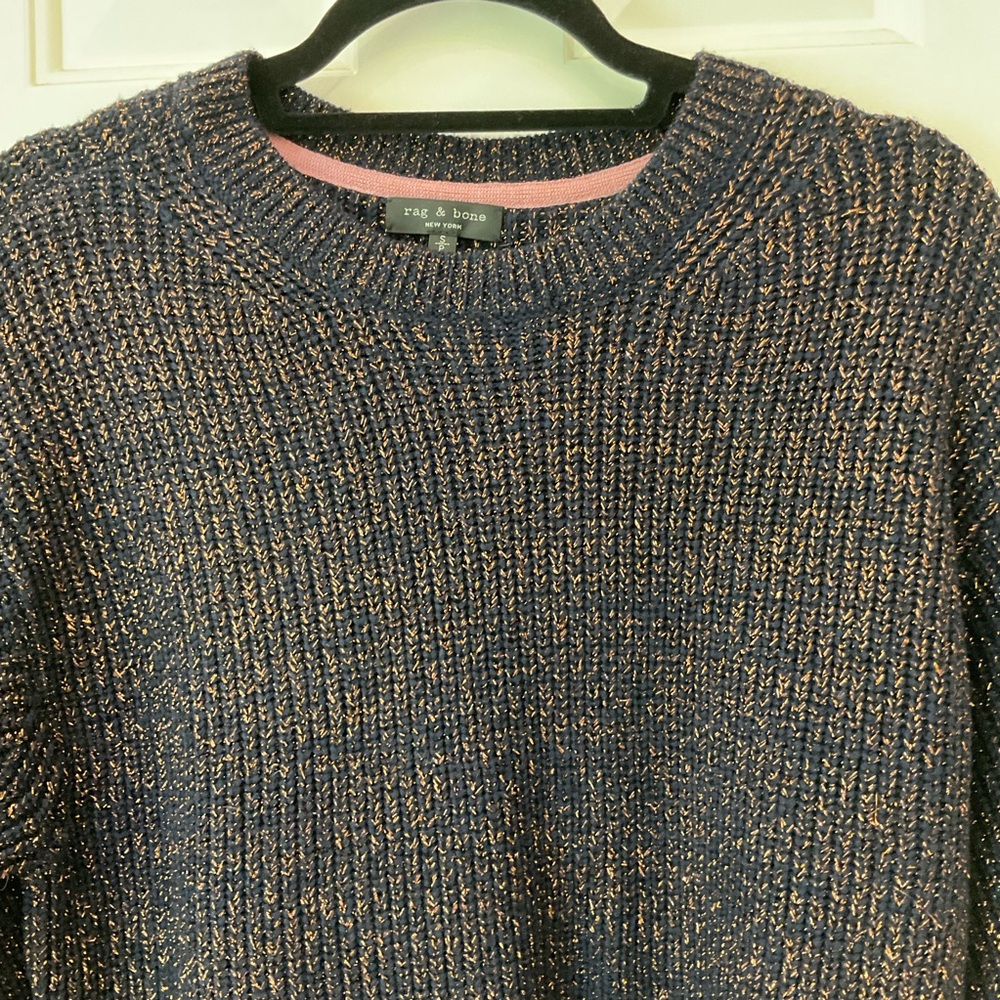 Rag And Bone Black Crew Sweater With Rust Metalli… - image 2